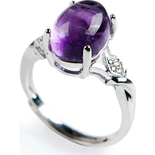 Genuine Purple Natural Amethyst Gemstone Woman Rings Adjustable Size 925 Sterling Silver Ring Fine Jewelry