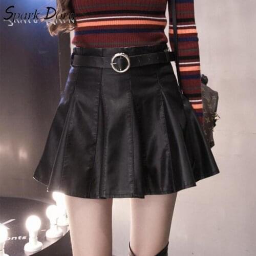 SparkDora 2020 Autumn And Winter New Ins Super Fire Small Leather Skirt Half Skirt Pu Leather Short Skirt A-line Skirt With Belt