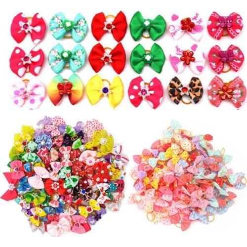 Pearl Flowers Puppy Cat Dog 30Pcs Grooming Headdress Hair Bows Pet Rubber Band