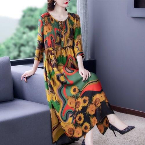 Spring Summer Loose 4XL Plus Size Maxi Dress Women Elegant Bodycon Vestidos 2021 Vintage Casual Floral Mulberry Silk Satin Dress