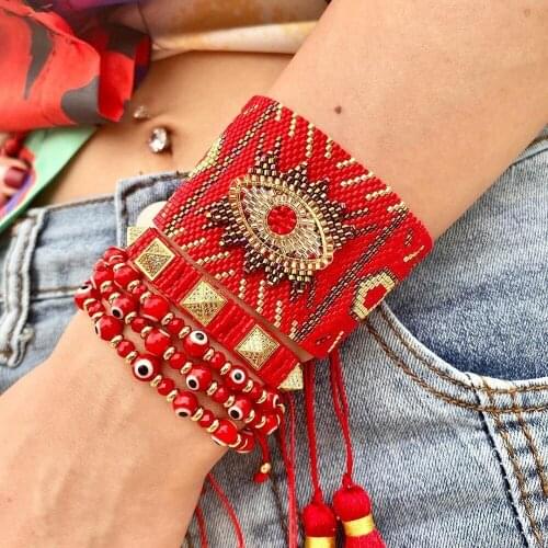 Miyuki Handmade Woven Greek Eye Bracelets Set Red Evil Eye Bracelet for Women Jewelry Turkish Eye Pulsera Friends Gift Pulseras