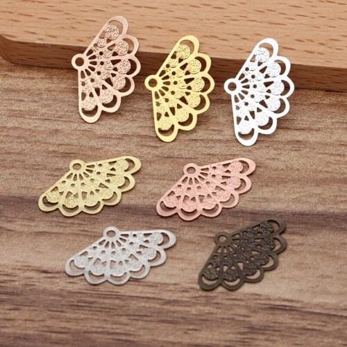 100pcs 14x23mm Gold Silver Plated Fan Charms Filigree Fan Pendant DIY Hand Made Jewelry Accessories