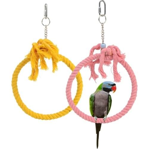 Pet Parrot Birds Cage Toy Cotton Rope Circle Ring Stand Chewing Bite Hanging Swing Climbing Play Toys For Cockatiel Parakeet
