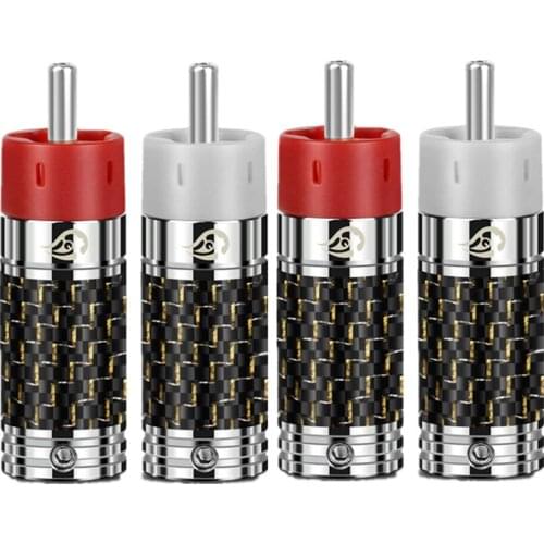 4pcs Audio Jack RCA Male Connector Tellurium Copper Carbon Fibre Rhodium Plated Speaker Plug Adapter Acoustic Terminal Socket