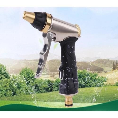 Garden Hose Nozzle Brass Watering Gun Flush Home High Pressure Cleaning Tool, Water Sprinkler, chrome Car Water Gun Head