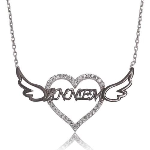 Silver Mom Printed Heart Woman Necklace