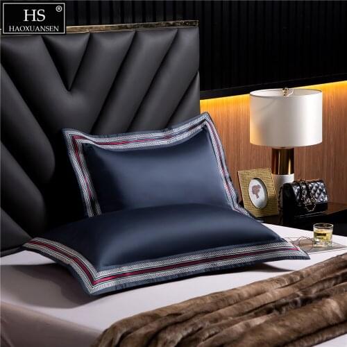 Navy Blue/Grey 1Pair Pure Cotton Modern Style Pillowcase Pillow Cover 2 Color Pillow Sham Embroidery Stripes Plaid Design