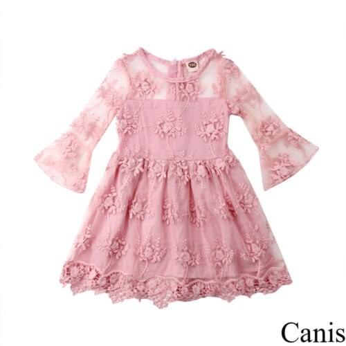 UK Toddler Baby Girl 3/4 Bell Sleeve Dress Princess Party Lace Tutu Mesh Dresses