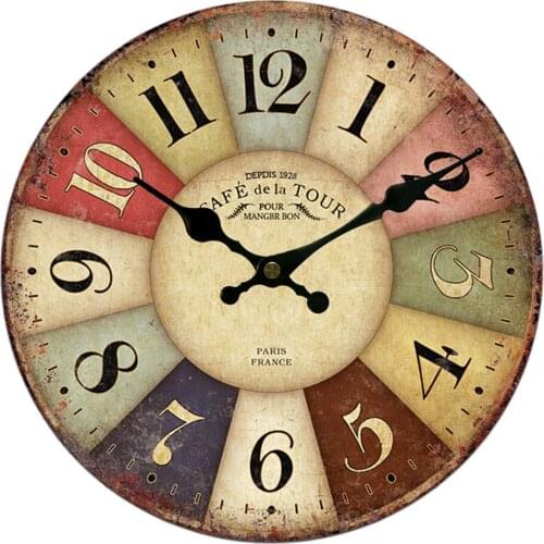 Vintage Wall Clock Rustic Shabby Chic Home Kitchen Wooden 30cm Decor 24 Types