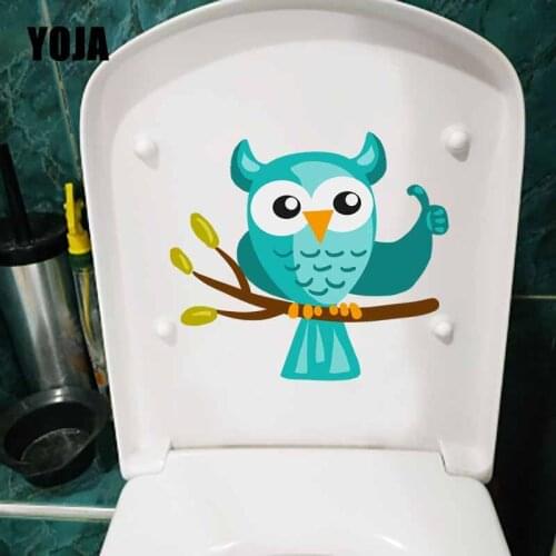 YOJA 23.4X20.4CM Blue Owl Give the thumbs up Toilet Decal Wall Sticker Bedroom Home Decor T5-0512