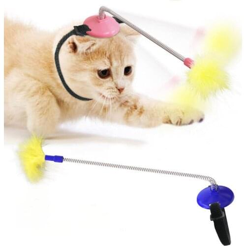 Funny Cat Toy Collar Head-Mounted With Spring Feather Teaser Stick Collars Training Toy Improve Iq Interactive Kitten Dog Toys