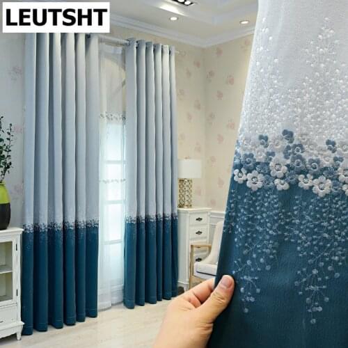 Custom Curtains for Living Dining Room Bedroom Wholesale Simple Modern Pink Blue Flower Embroidery High Shading(70%-90%) Window