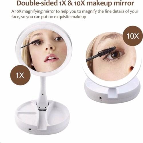 LED Mirror Portable Makeup Mirror Table Mirror 10X Maginify Lady Makeup Foldable Light Mirror 2 Way Power
