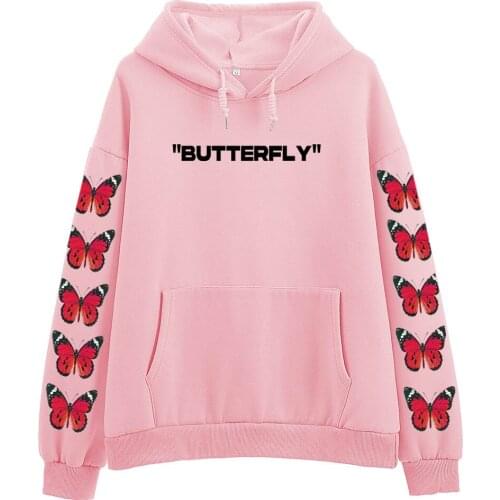 Aesthetic Hoodie 90s Graphic Cute Butterfly Printed Tops Sweatshirts Women Letter Hoodies Harajuku Autumn Loose Hoodies Ladies