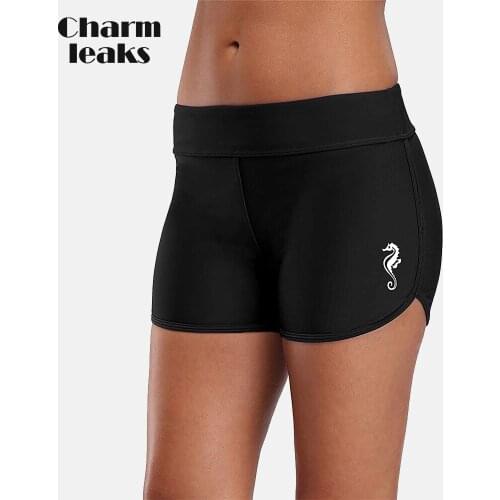 Charmleaks Womens Swim Shorts Solid Stretch Board Shorts Boyleg Swimsuit Bottoms