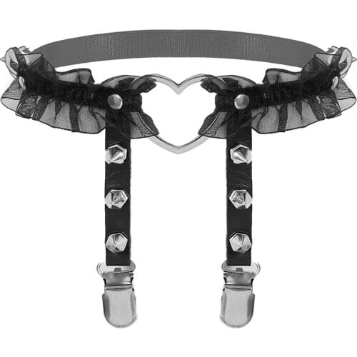 Garter Clips Women Girl Gorgeous Punk Gothic Heart-shape Ring Spikes Elastic Leather Leg Ring Garter Belt Retro Rivet Suspender