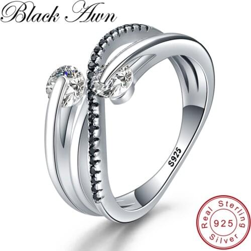[BLACK AWN] 925 Sterling Silver Jewelry Wedding Rings for Women Female Bijoux Hollow Finger Ring G066