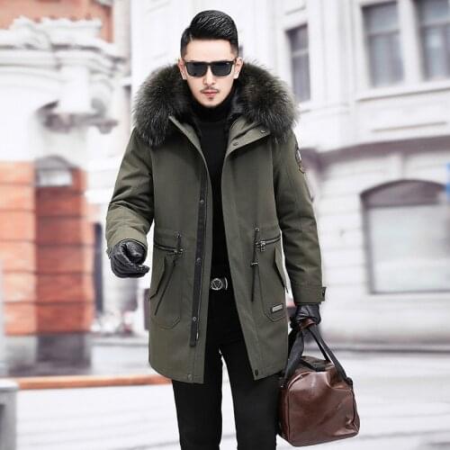 Winter Real Fur Coat Men Clothes 2020 Streetwear Warm Mink Fur Liner Long Jacket Raccoon Fur Hooded Fashion Casacos 103