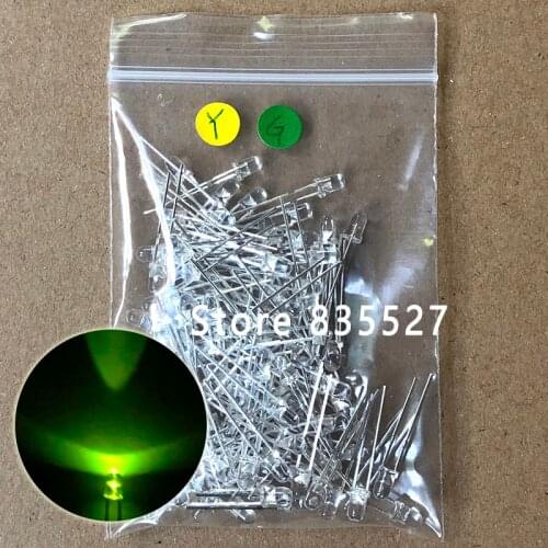 100PCS/LOT F3 3MM Round Ordinary Green ( Yellow - Green ) LED Light-emitting Diodes Water Clear For DIY Light lamp beads DIP