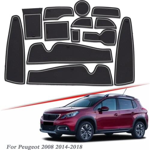 13pcs Car Styling For Peugeot 2008 2014-2018 Latex Gate slot pad Interior Door Groove Mat Non-slip dust Mat Interior Accessories