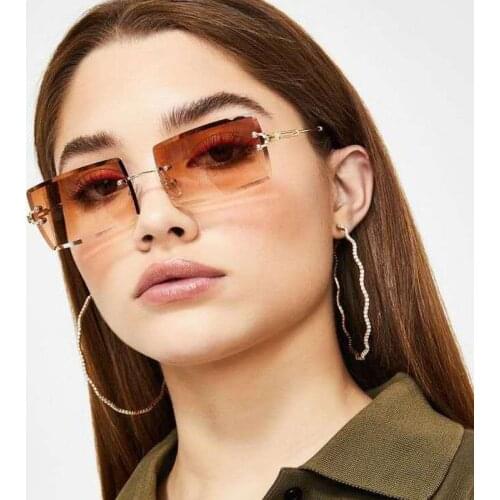 2021 Retro Sunglasses Women Brand Designer Fashion Rimless Gradient Sun Glasses Shades Cutting Lens Ladies Frameless Eyeglasses