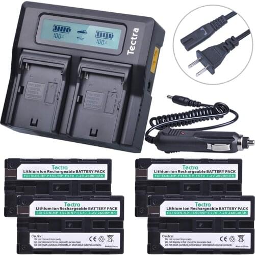 4Pc 2600mAh NP-F550 Rechargeable Li-ion battery + Dual Charger for Sony NP-F330 NP-F530 NP-F570 NP-F730 NP-F750 Hi-8