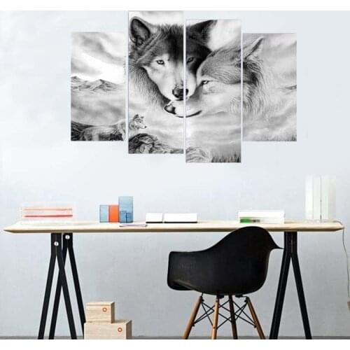 4PCS HD Printing Modern Oil Painting Living Room Drawing Board Wolves Together Wall Art Modular Poster Home Decoration Frameless