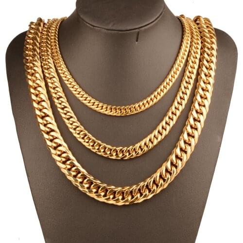 9mm/11mm/13mm/16mm/19mm/21mm Men Chain Gold Color Stainless Steel Cuban Chain Necklace for Men Curb Cuban Link Hip Hop Jewelry