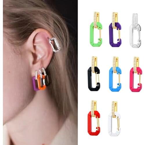 AAA+ Quality Detachable CZ Circle Cross Fashionable 8 Color Pin Buckle Drop Earrings For Women Hiphop Jewelry Single Sale