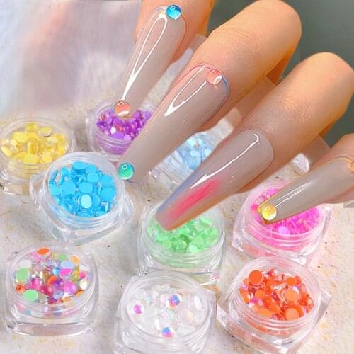 Aurora Glass Beads Nail Rhinestone Mermaid Gradient Candy Flat Round Crystal Diamond Nail Charms Gems Decoration SALR01-09