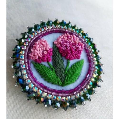 Hydrangea Blossom Brooch Embroidery Seed Technique Handcrafted İndividually Stitched Embroidered Bag On Top Of TheJacket Great