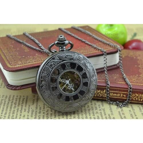 Hot Selling Black Roman Hollowed Mechanical Pocket Watch Retro Pocket Watch Men Gift Watch Wholesale