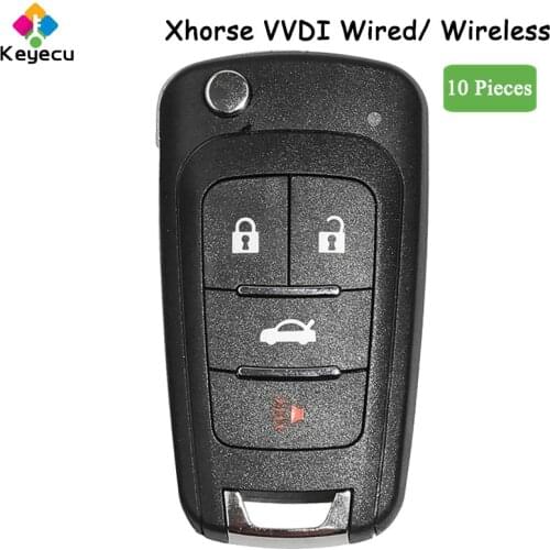KEYECU 10PCS XHORSE VVDI for Buick Type Wire Universal Remote Control Key With 3+1/ 4 Buttons – FOB for VVDI Key Tool, XKBU01EN