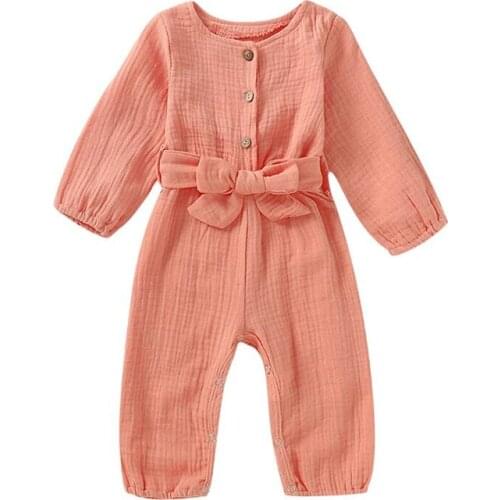 Cotton Linen Long Sleeve Romper Baby Girl Clothes Solid Bandage Newborn Infant Jumpsuit Outfits Clothing
