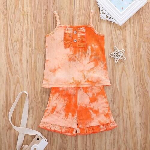 Toddler Kids Baby Ribbed Knitted Clothes Set Gradient Tie-dye Suspender Toy Shorts Outfit For Boy Girl Summer Children Clothing