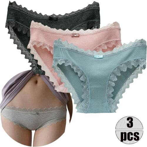 1pc/3pcs Women Lace Bowknot Cotton Briefs Sexy Lingerie Causal Panties Set Ladies Underwear