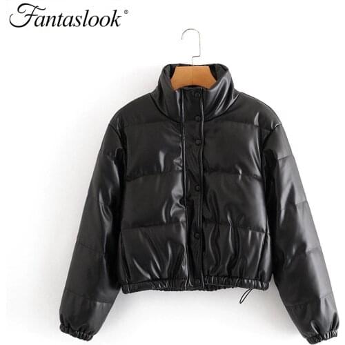 Winter Jacket Thick Warm Leather Coat Women Stand Collar Short Black Jacket Streetwear Female Casual Zipper Cotton Outerwear
