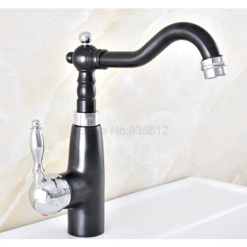 Black & Chrome Brass Single Hole Single Handle Swivel Spout Kitchen Sink Bathroom Vessel Basin Faucet Mixer Tap tnf485