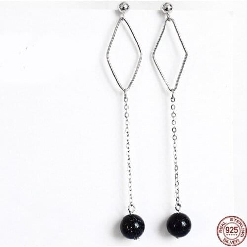 LKO Long Tassel Earrings Geometry Blue Sand Crystal Zircon 925 Sterling Silver For Fashion Women Party Earrings Ornaments