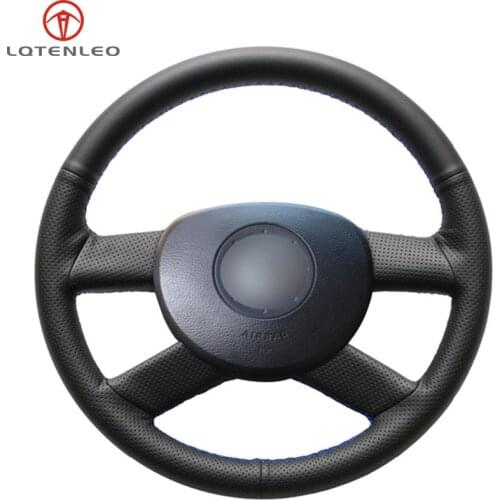 LQTENLEO Black PU Artificial Leather Hand Sew Car Steering Wheel Cover For Volkswagen VW Polo 2003-2006