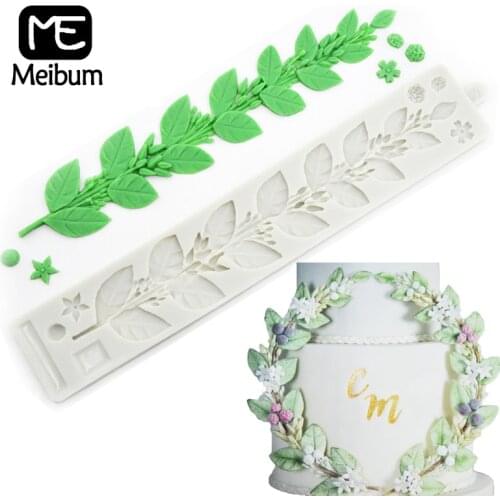 Meibum Silicone Fondant Cake Mold Jasmine Leaves Rattan Flower Vine Borders Foliage Sugar Craft Decorating Mould Gum Paste Pan