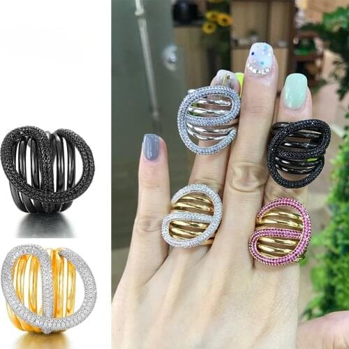 Trendy Dubai Morocco Cross Cross Lines Ring for Women Full Cubic Zircon Finger Rings Beads Charm Ring Bohemian Beach Jewelry