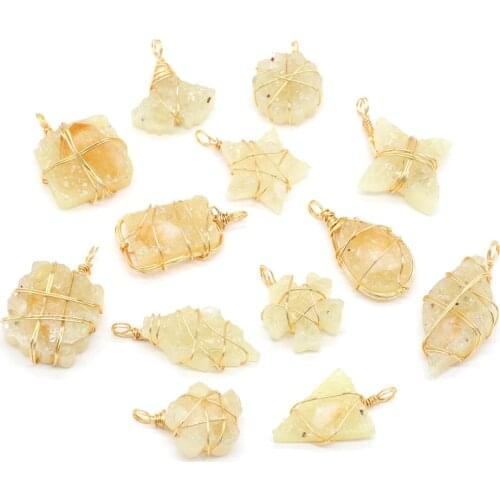 Fashion Natural Stone Yellow Quartz Charms Reiki Healing Irregular Mineral Crystal Pendant for Jewelry Making DIY Necklace Gift