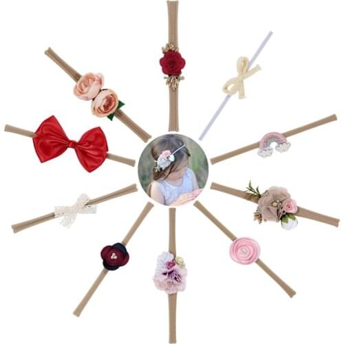 New 10pcs/lot Newborn Hair Bows Flower Headband Rainbow Flowers Kids Handmade Hair Accessories Christmas Gift