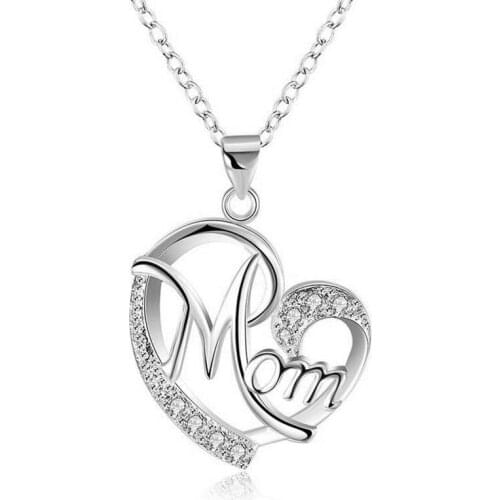 2021 New Fashion Mom Letter Necklace Crystal Rhinestone Hollow Heart Pendant Chokers Love Mothers' Day Gift