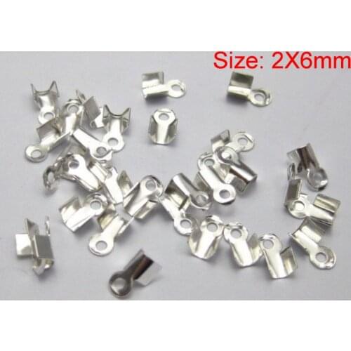 1000 Silver Plated Necklace/Cord Crimp End Caps With Loop 2X6mm