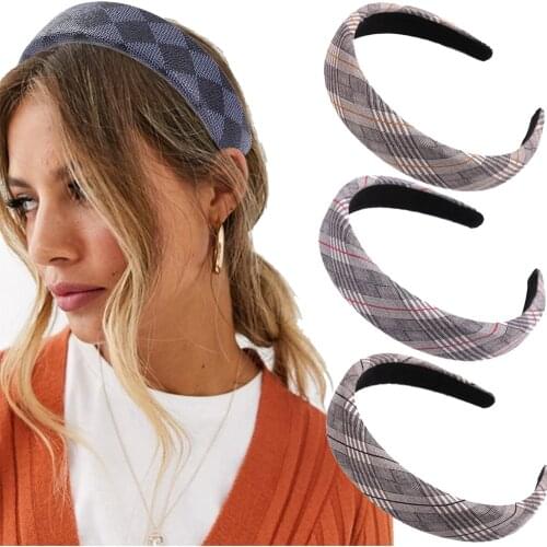 Haimeikang Retro Plaid Hair Band Pu Leather/Fabric Headbands Headwear Women Fashion New Bezel Hair Hoop Hair Accessories