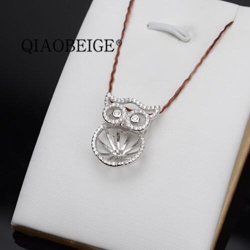 QIAOBEIGE 925 sterling silver diy pin glue women jewellery pearl pendant mounting Findings For Pearl,Fashion Design owl Pendants