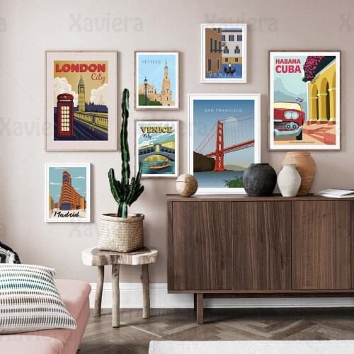 San Francisco Seville London City Landscape Retro Poster Wall Art Canvas Painting Nordic Modern Print Picture Home Decor Bedroom