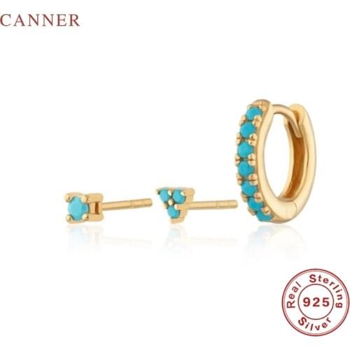CANNER Earrings For Women Real 925 Sterling Silver Turquoise Trinity Combination Earrings Hoops Zircon Jewelry Aretes De Mujer